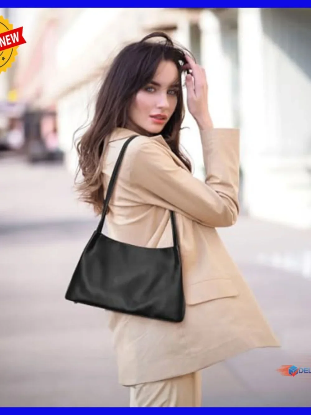 Soft Genuine Leather Hobo Shoulder Bag with Magnetic Closure